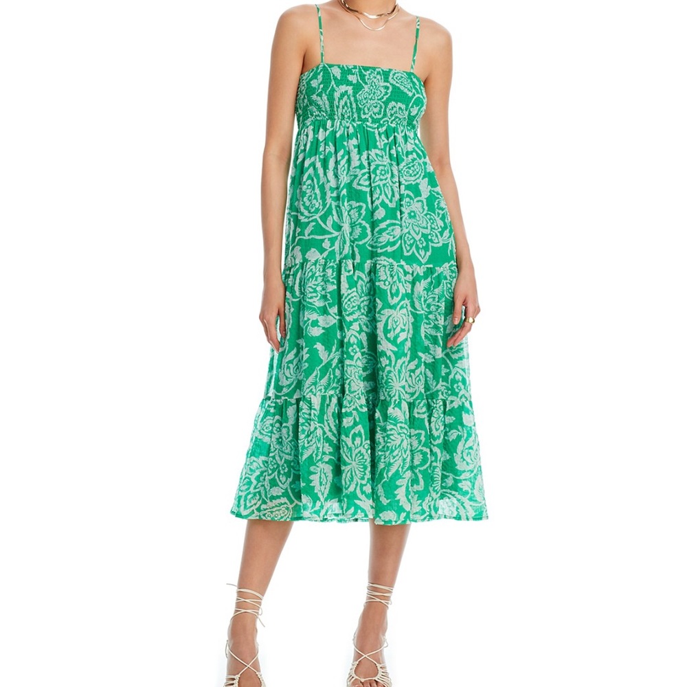 Aqua Green Patterned Midi Smock Dress